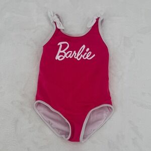 Toddler Girls Barbie Hot Pink Ribbed One Piece Swimsuit Size 3T Mattel